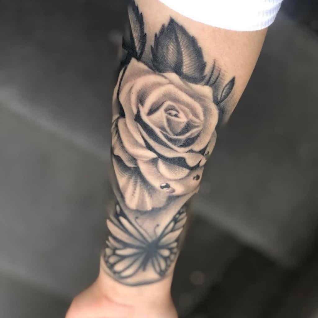 forearm black and grey rose tattoos alextatts92