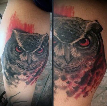 Red Male Owl Tattoo Design