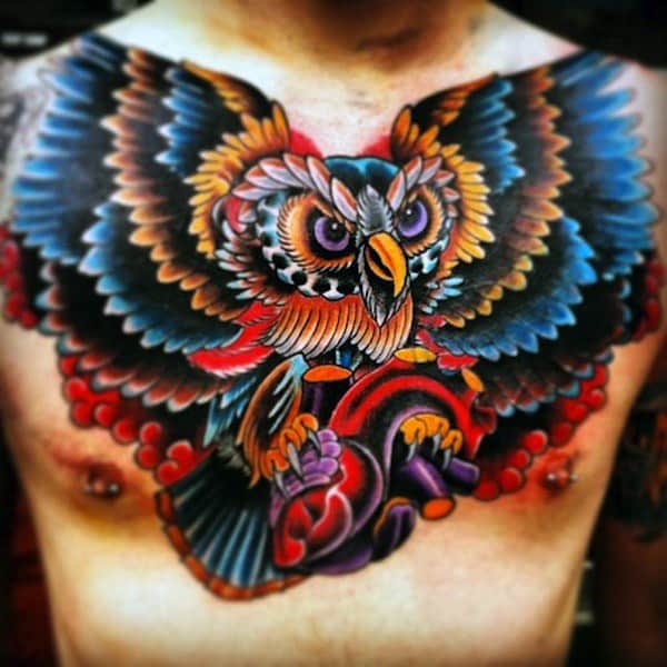 Multi Color Tattoos Men's Owls