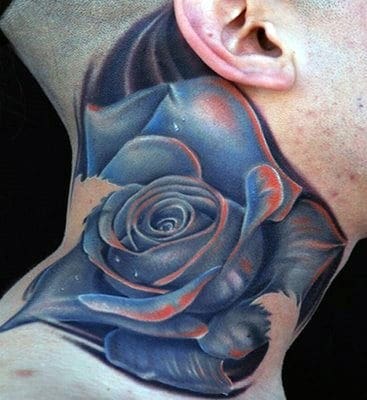 Rose Flower Neck Tattoos For Men