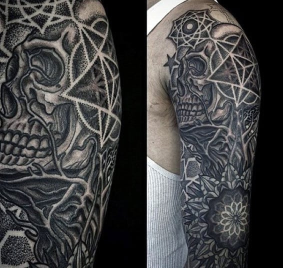 Skull Circular Sacred Geometry Tattoos For Males