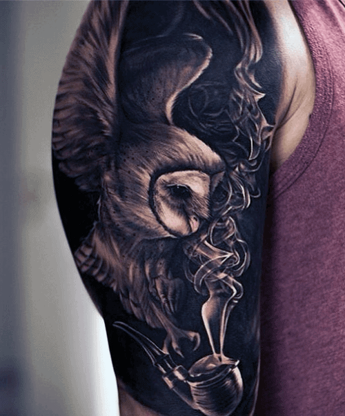 Guy's Traditional Owl Tattoos